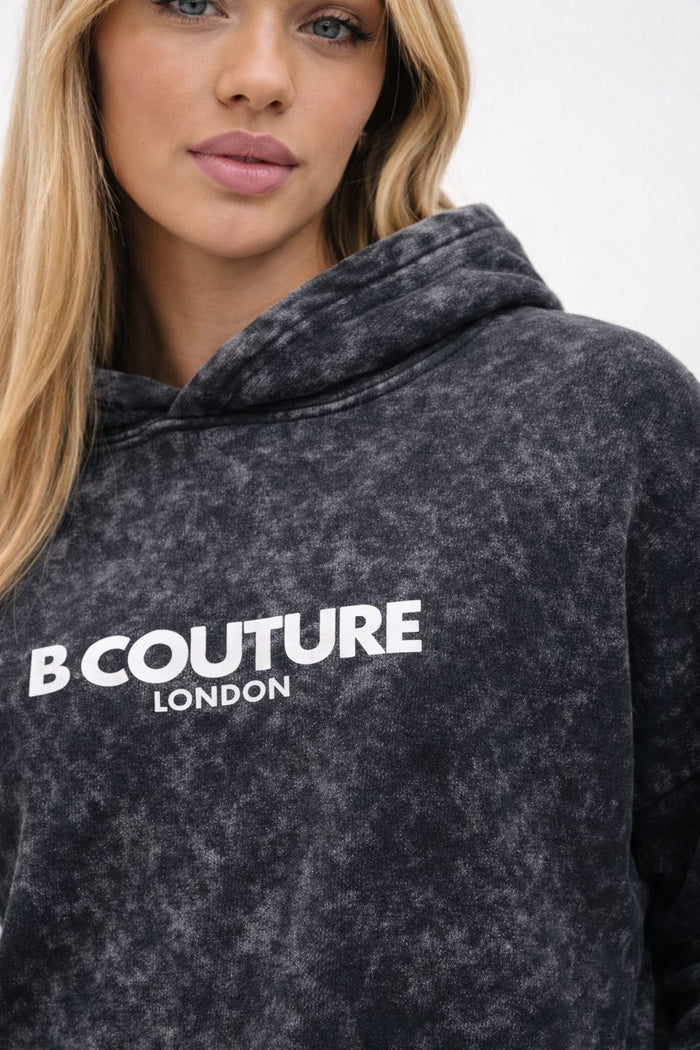 Oria Oversized Acid Wash Hoodie - Black