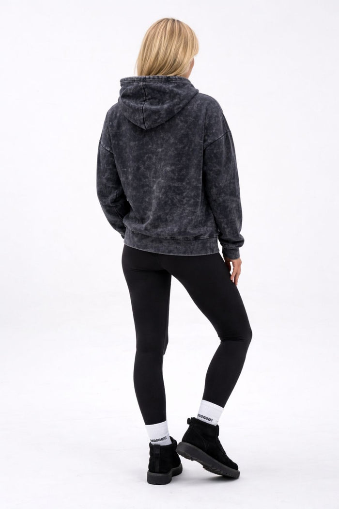 Oria Oversized Acid Wash Hoodie - Black