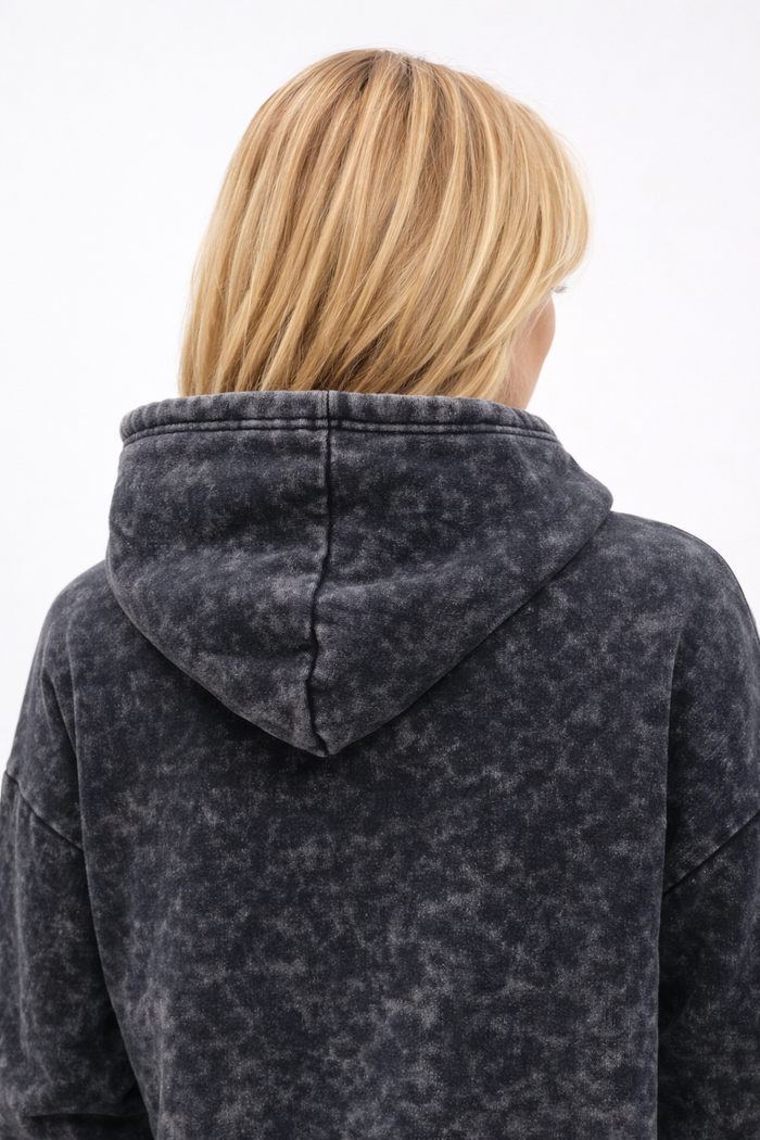 Oria Oversized Acid Wash Hoodie - Black