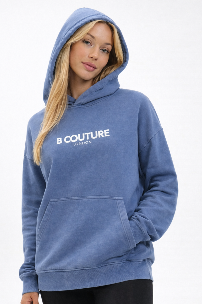 Oria Oversized Acid Wash Hoodie - Blue