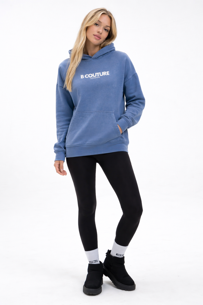 Oria Oversized Acid Wash Hoodie - Blue
