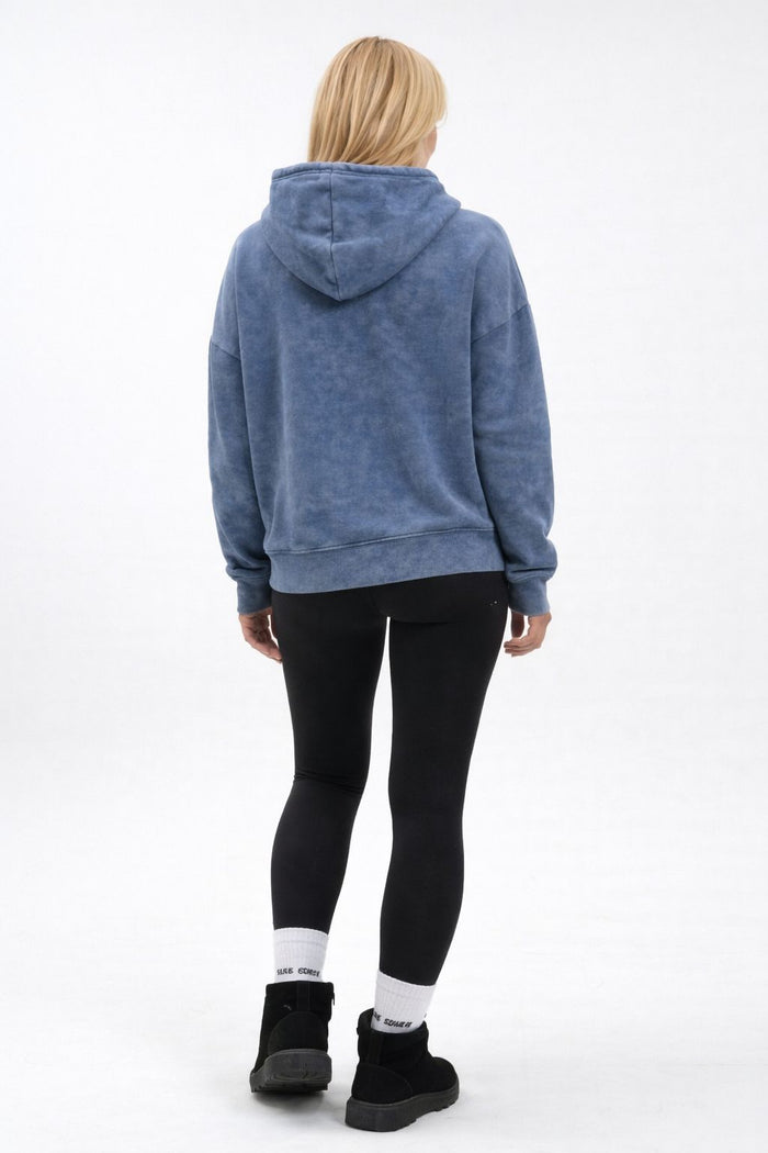 Oria Oversized Acid Wash Hoodie - Blue