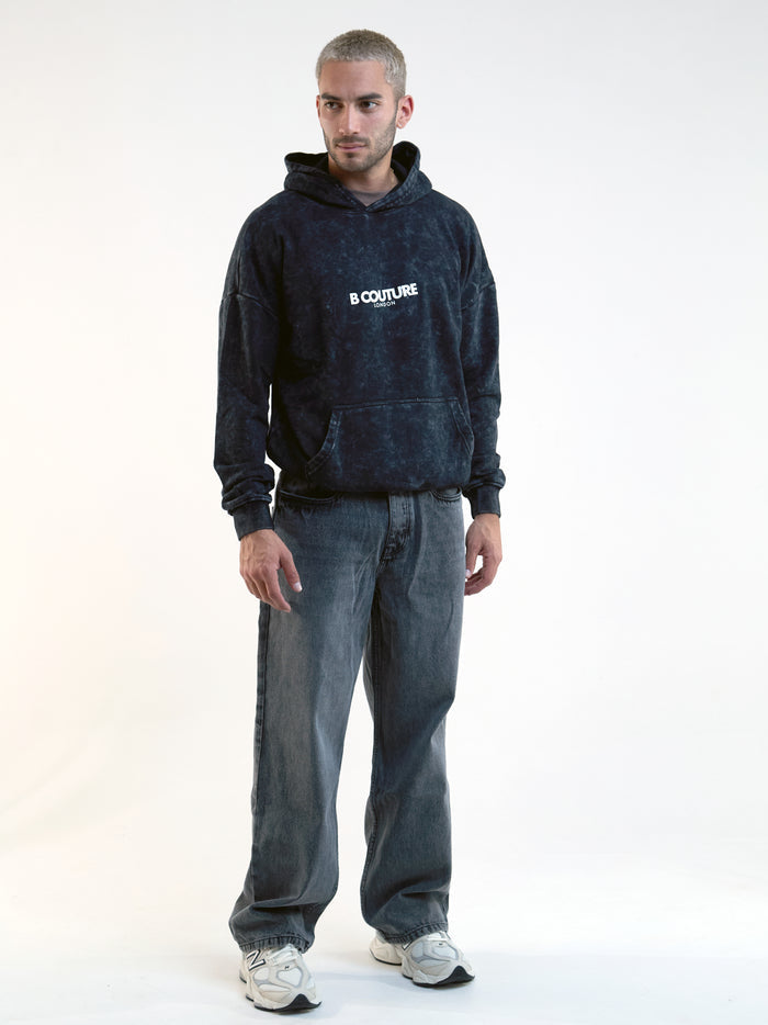 Orion Oversized Acid Wash Hoodie - Black