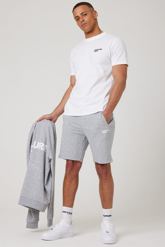 Osborne Shorts, Hoodie & T-Shirt Set - Grey Marl / White
