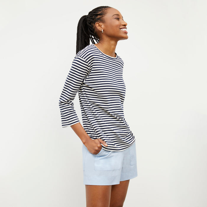 Image of a woman wearing the Owen T-Shirt in Navy / Ivory