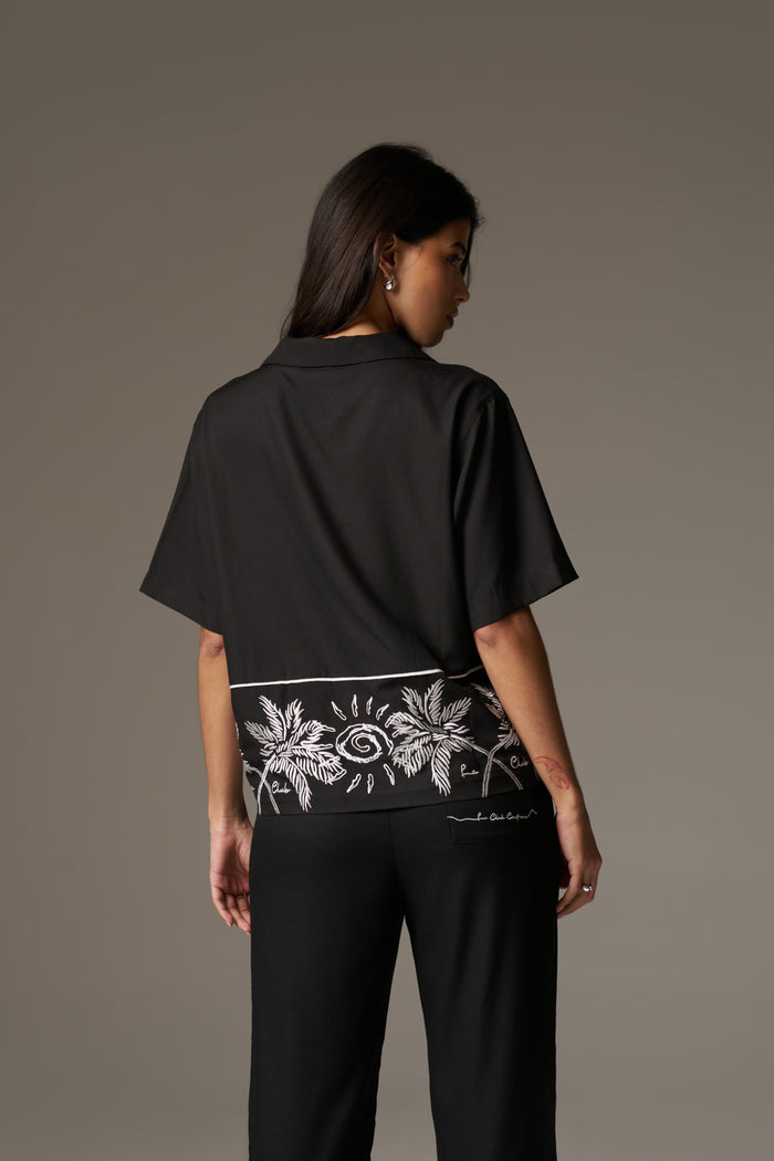 PALM EMBROIDERY SHIRT - BLACK