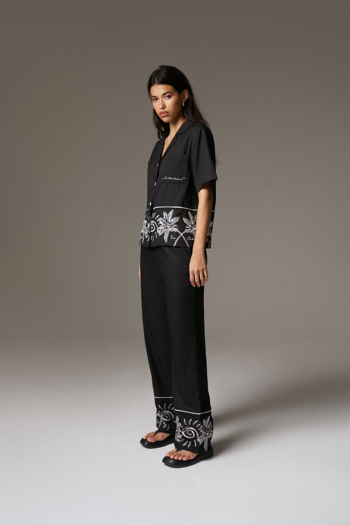PALM EMBROIDERY SHIRT - BLACK