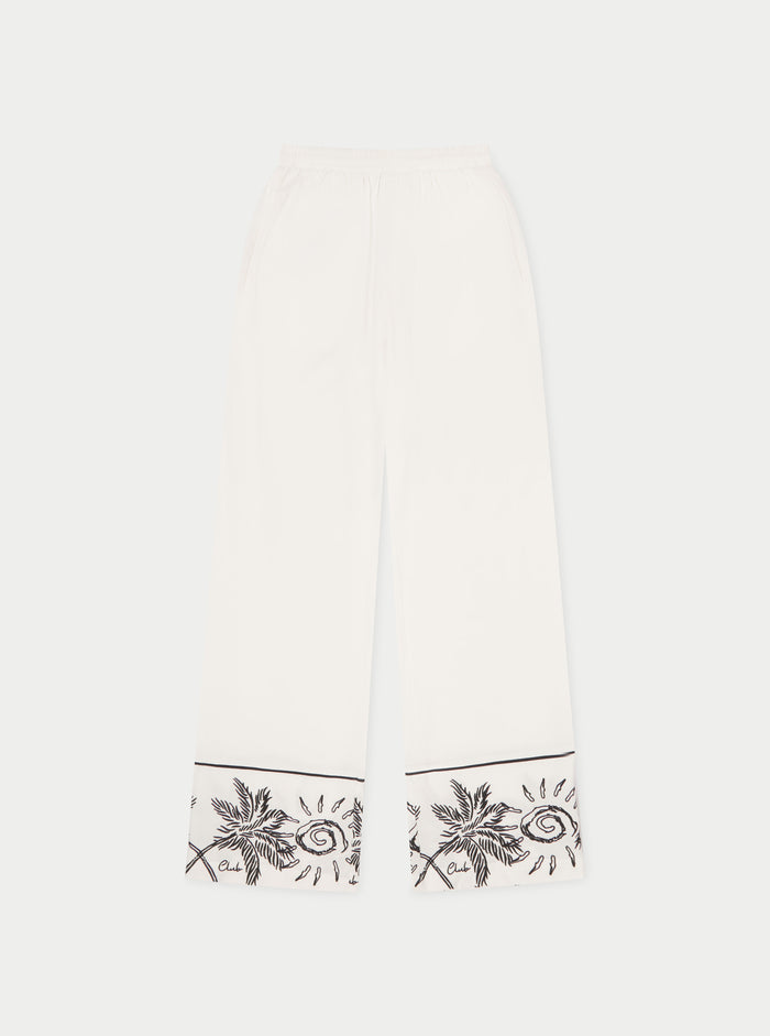 PALM EMBROIDERY WIDE LEG TROUSERS - WHITE