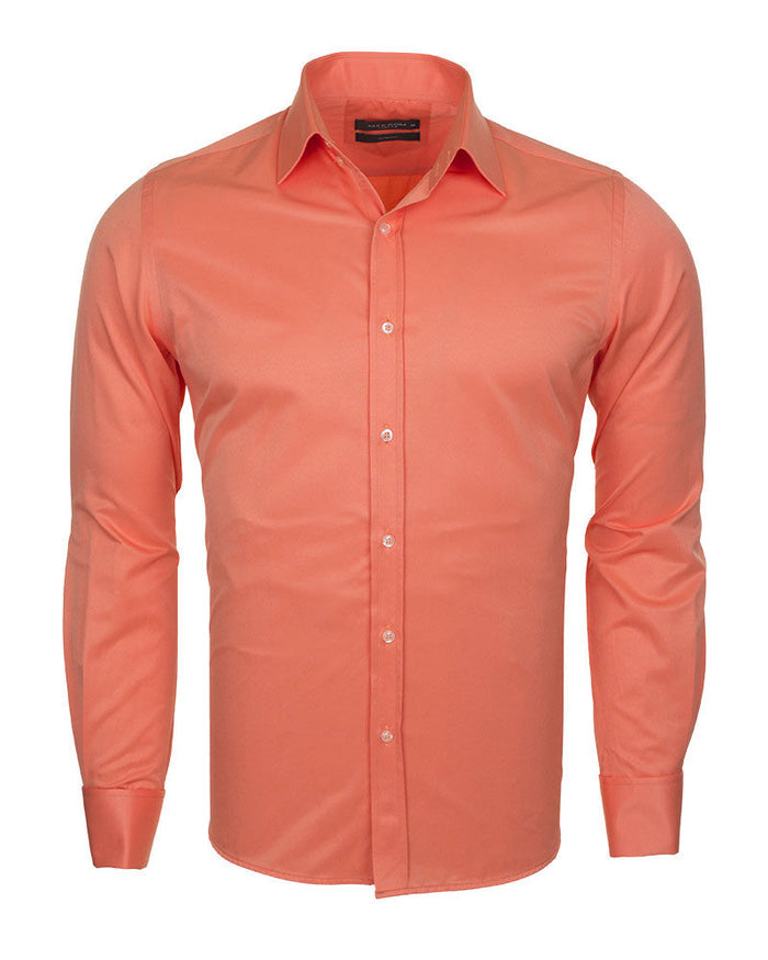 Peach Plain Double Cuffed Shirts-Makrom
