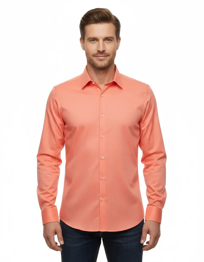 Peach Plain Double Cuffed Shirts-Makrom