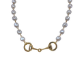 Pearl & Gold Crescent Horse Bit Necklace