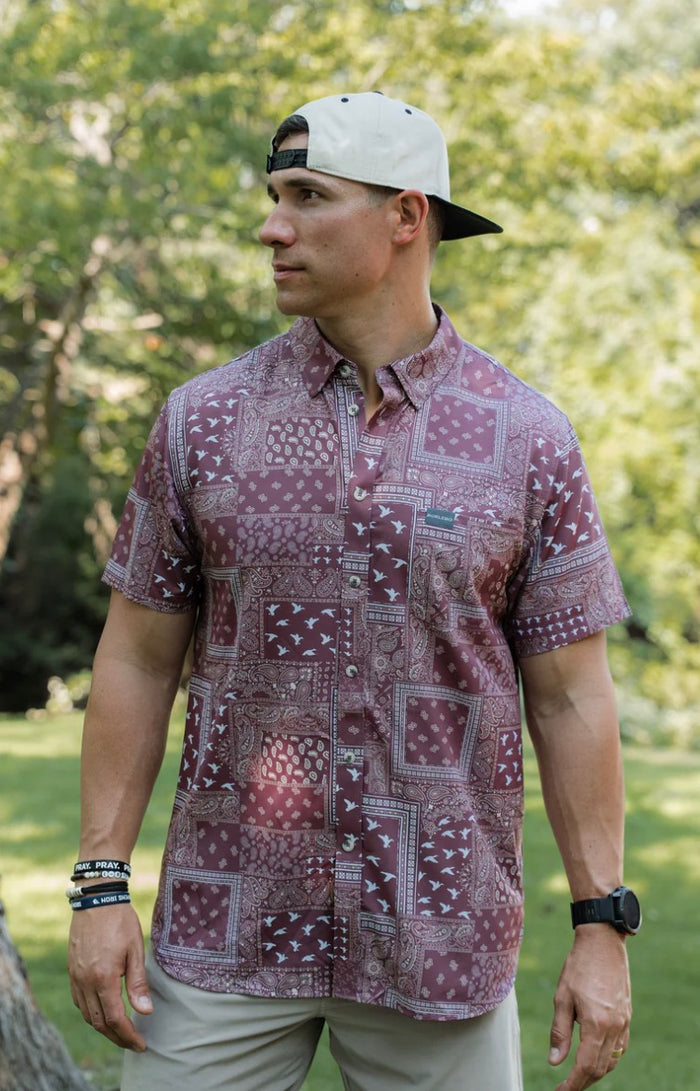 Performance Button Up - Maroon Paisley Duck