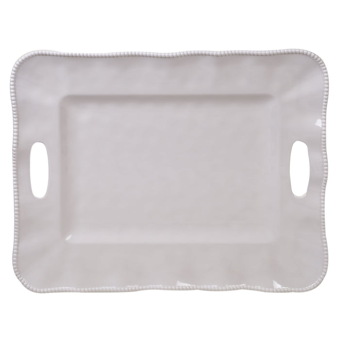 Perlette Cream Melamine Rectangular Tray w/Handles