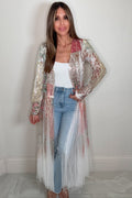 Style the Pink Floral Patch Sequin Duster exclusively at Born To Glam