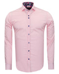Pink Plain Shirt with Contrasting Stitching on Collar-Makrom