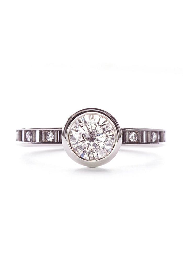 Pixel Dust Open Set Solitaire Ring - Round Grey Diamond in White Gold