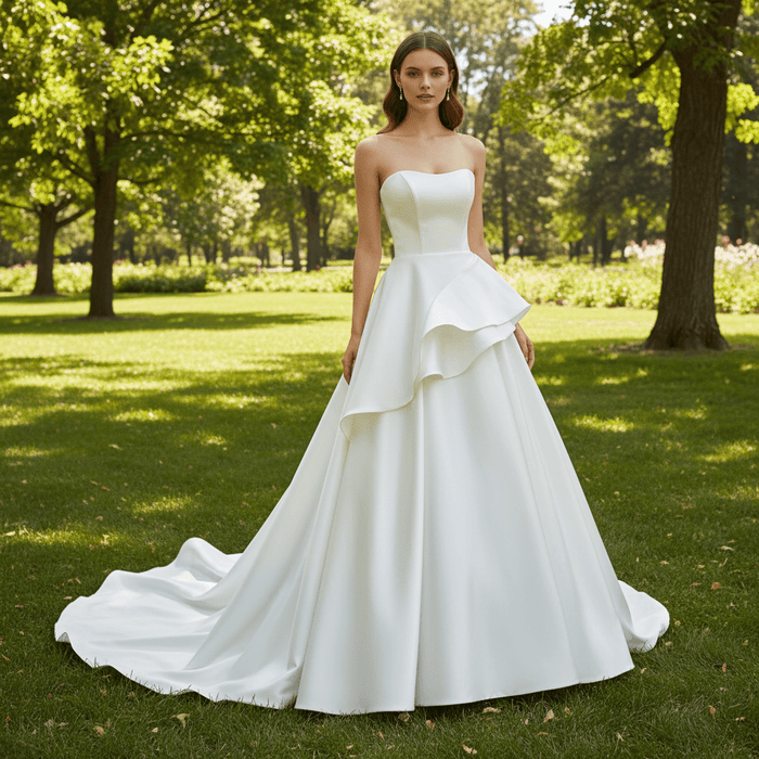 Plain Satin Bridal Gowns Simple A-line Wedding Dress - Rosymae
