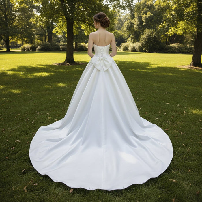 Plain Satin Bridal Gowns Simple A-line Wedding Dress - Rosymae