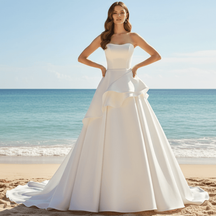 Plain Satin Bridal Gowns Simple A-line Wedding Dress - Rosymae