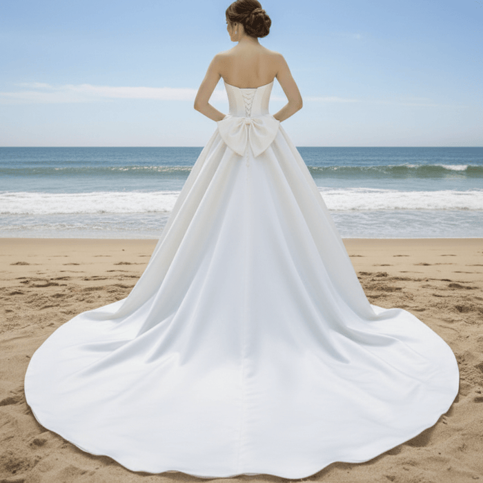 Plain Satin Bridal Gowns Simple A-line Wedding Dress - Rosymae
