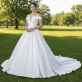 Plunging V Off The Shoulder Ball Gown Satin Bridal Gowns - Rosymae