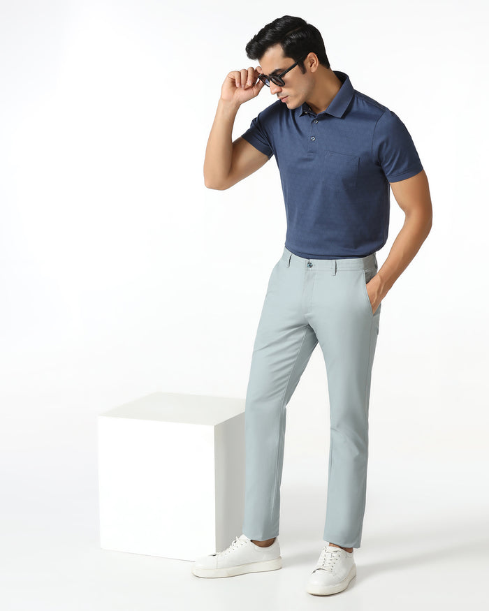 Powder Blue Textured Khakis - Cratuso
