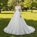 Princess Lace Ball Gown Wedding Dress Illusion Long Sleeve - Rosymae