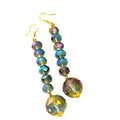 Purple iridescent crystal sphere drop earrings with faceted beads and a sterling silver hook post.