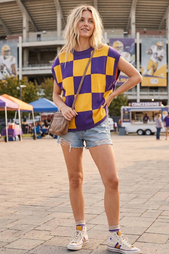 Purple & Gold Colorblock Sweater