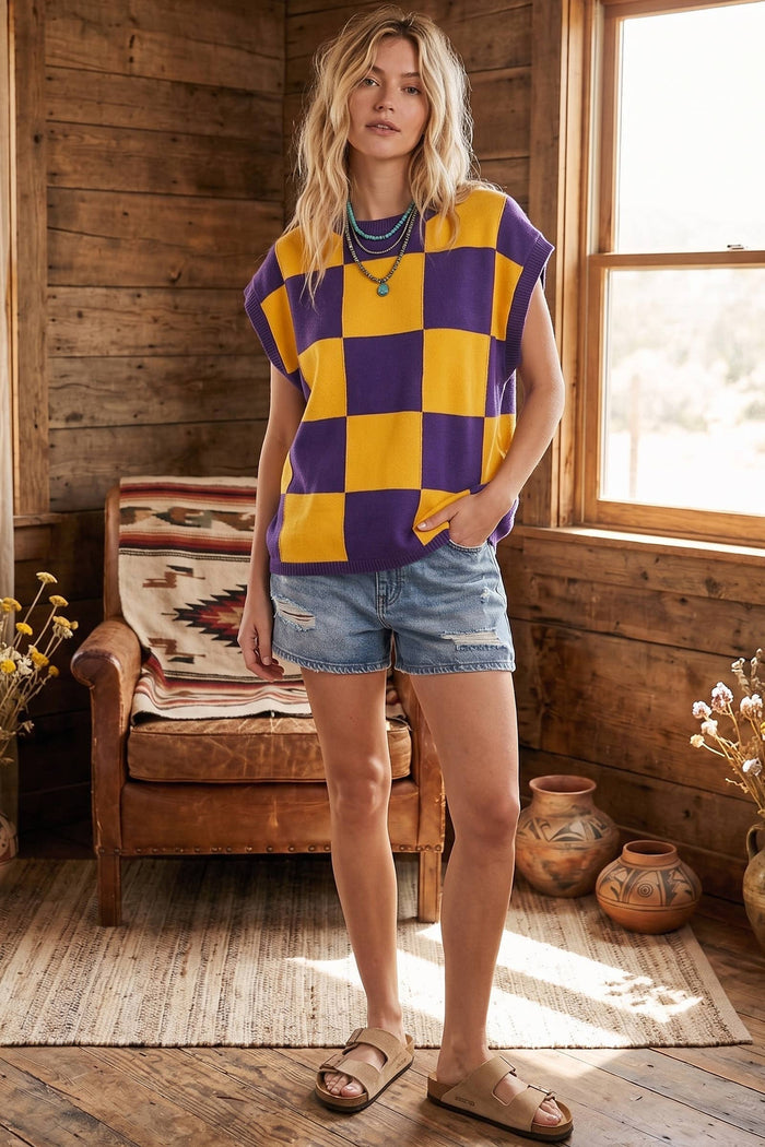 Purple & Gold Colorblock Sweater