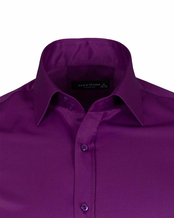 Purple Plain Double Cuff Shirt-Makrom