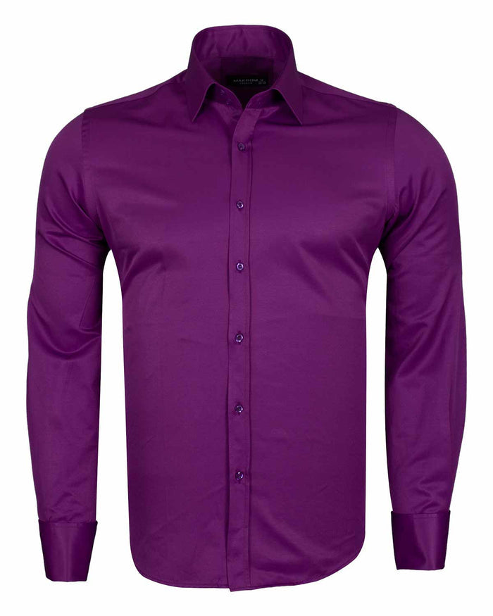 Purple Plain Double Cuff Shirt-Makrom