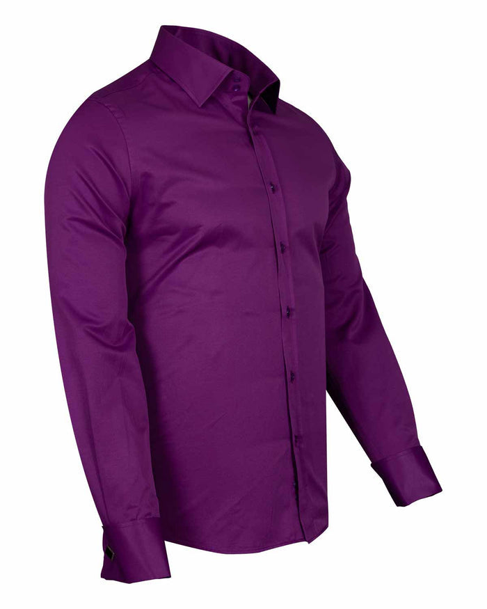 Purple Plain Double Cuff Shirt-Makrom
