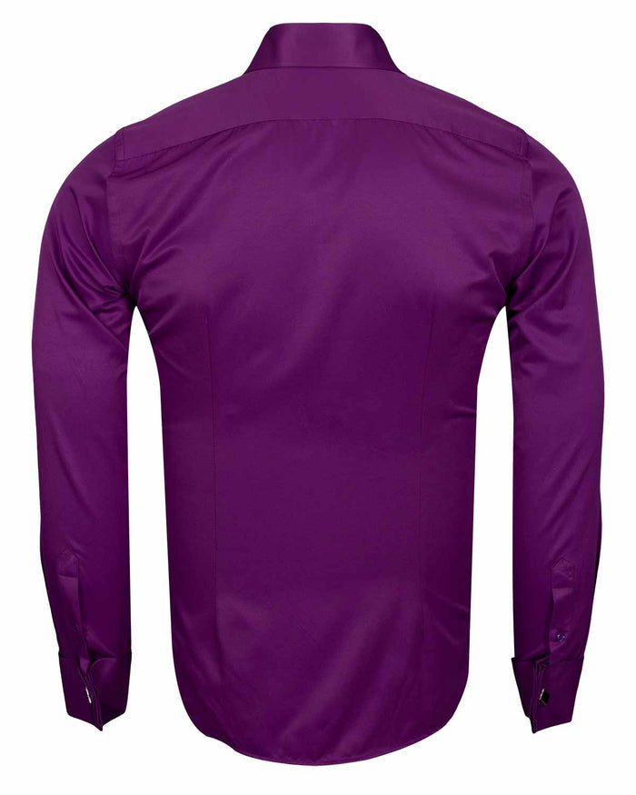 Purple Plain Double Cuff Shirt-Makrom