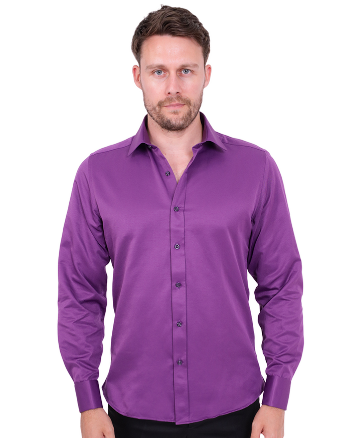Purple Plain Double Cuff Shirt-Makrom