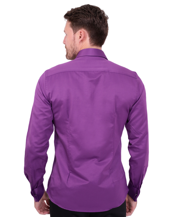 Purple Plain Double Cuff Shirt-Makrom