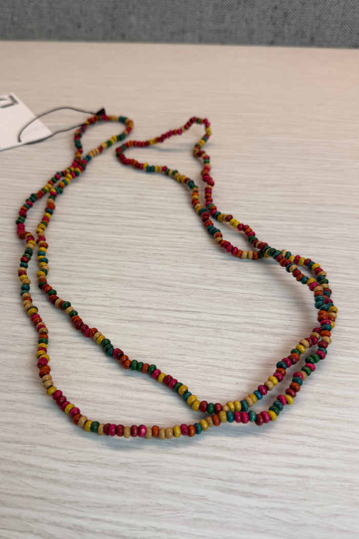 Rainbow Wooden Beaded Thin Necklace image 1