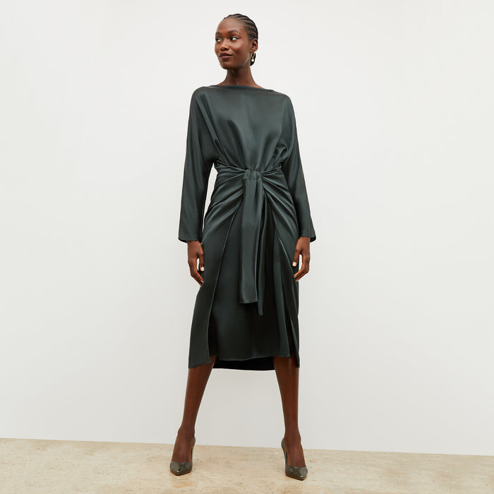 Image of a woman wearing the Rashmeen Dress in Hunter | Lead