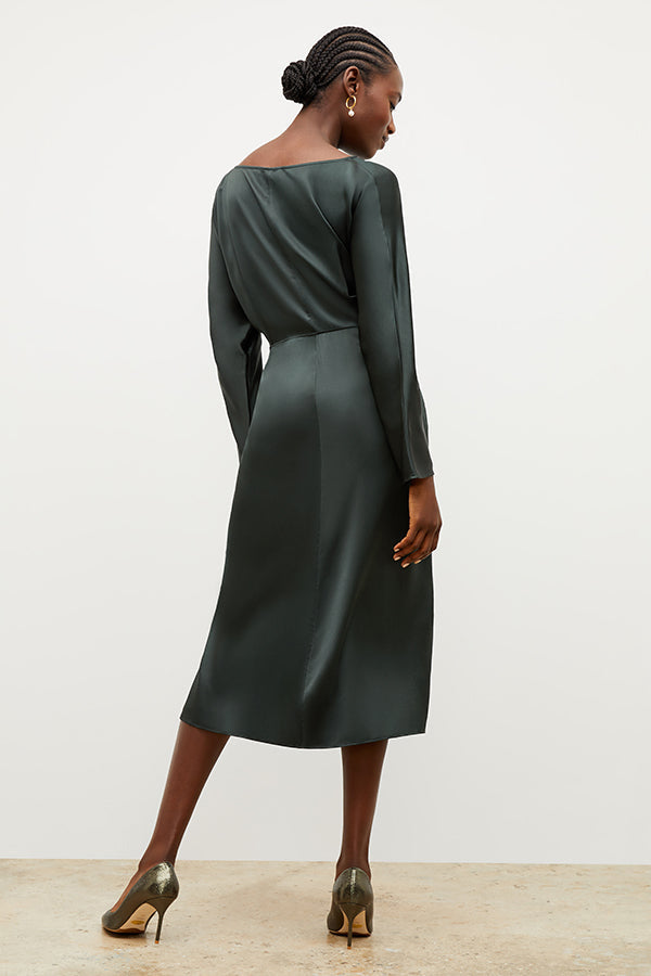 Image of a woman wearing the Rashmeen Dress in Hunter | Grid Hover | Exclude