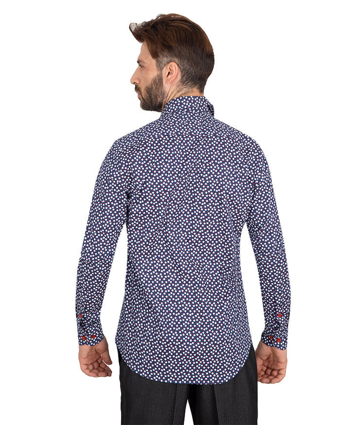 Red Mini Snowflake Print Men's Shirt-Makrom