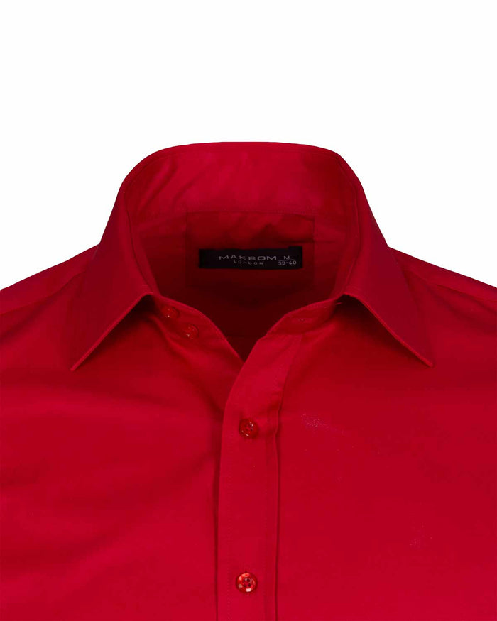 Red Plain Double Cuff Shirt-Makrom