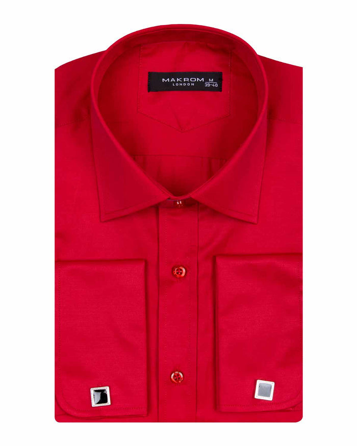 Red Plain Double Cuff Shirt-Makrom