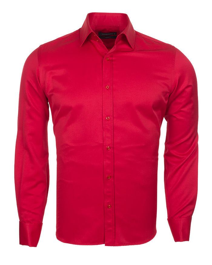 Red Plain Double Cuff Shirt-Makrom