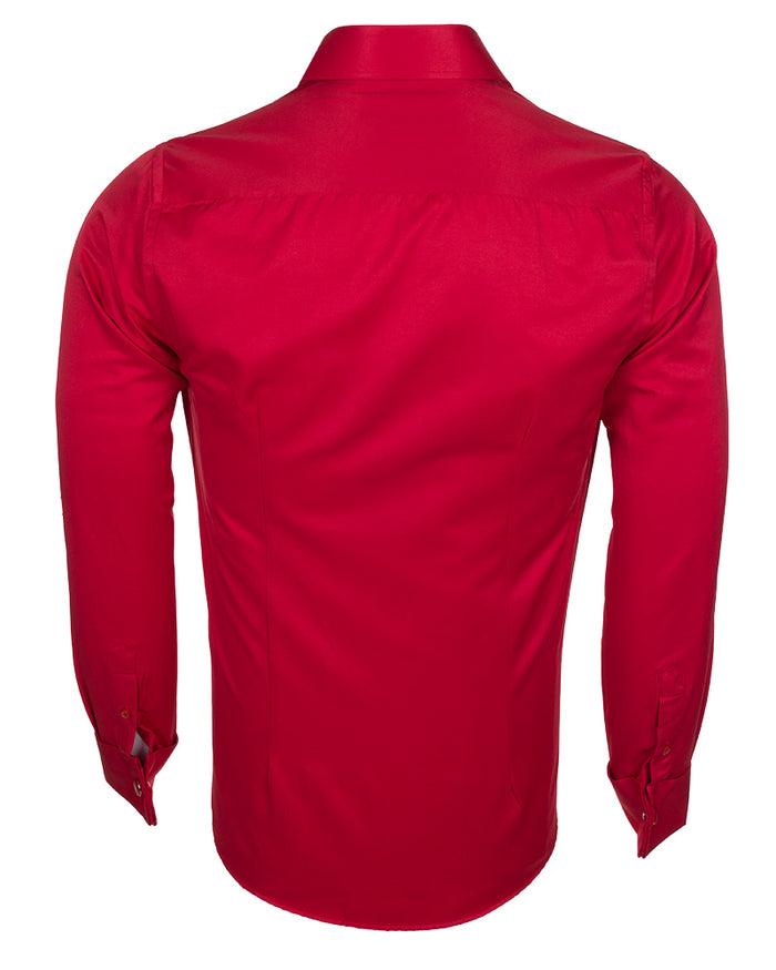 Red Plain Double Cuff Shirt-Makrom