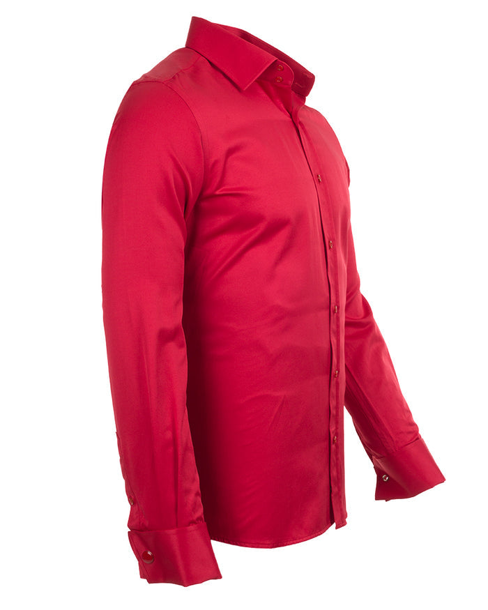 Red Plain Double Cuff Shirt-Makrom
