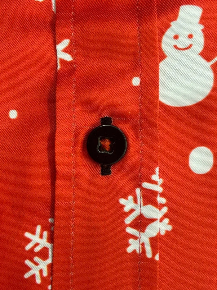Red Snowflake Christmas Snowman Print Men's Shirt-Makrom