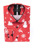 Red Snowflake Christmas Snowman Print Men's Shirt-Makrom