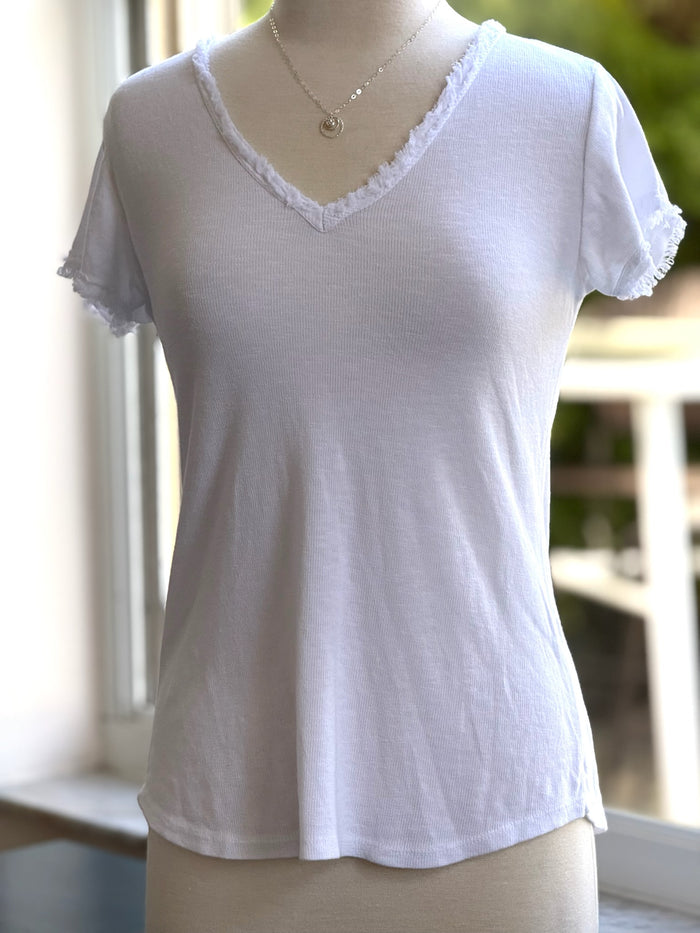 Reece Raw Edge in White in mannequin