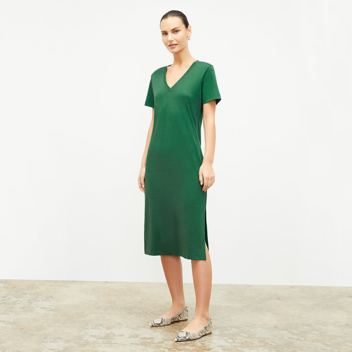 Front image of a woman wearing the renee dress in vine | Lead