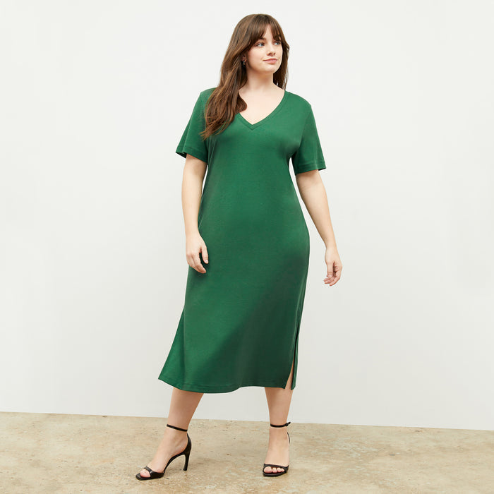 Front image of a woman wearing the renee dress in vine | Exclude